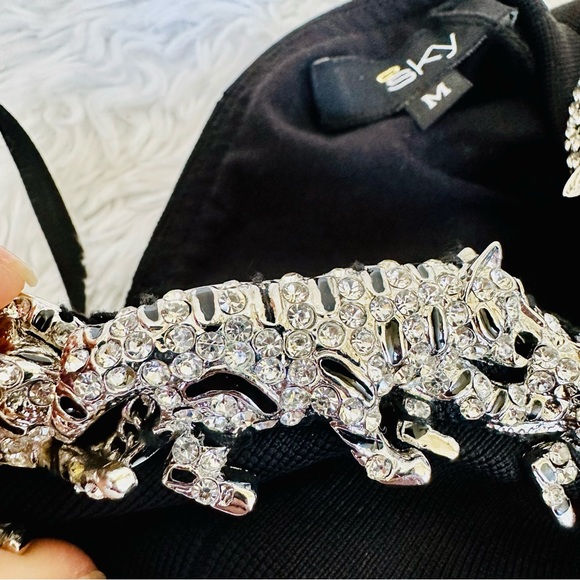 Sky Black Strapless Bandage Tiger Rhinestone Dress - Picture 12 of 14